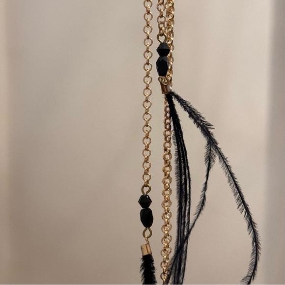 Revolve Gold Lariat Necklace with Ostrich Feathers NWT - Picture 2 of 4